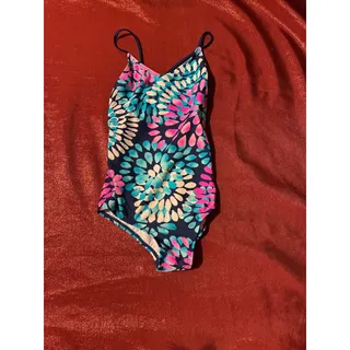 Photo of Kanu One Piece Swimsuit Girls 12 Navy Pink Teal Floral Spaghetti Straps Lined