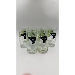 Photo of Vintage Set of 10 Black Green Floral Highball Tumblers Drinking Glasses MCM