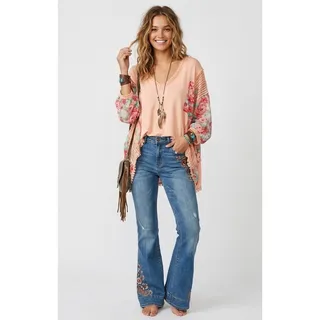 Photo of POL Clothing oversized mixed-fabric patchwork blouse