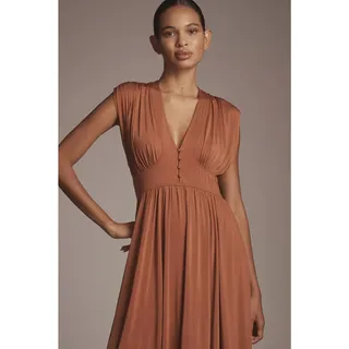 Photo of New Anthropologie V-Neck A-Line Midi Dress JERSEY $168 X-SMALL Honey