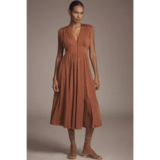 Photo of New Anthropologie V-Neck A-Line Midi Dress JERSEY $168 X-SMALL Honey