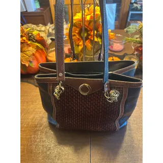 Photo of Bally Italy VTG Woven Leather Chain Shoulder Bag Tote Black Brown 1433-97