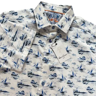 Photo of Robert Graham Alboran Short Sleeve Shirt S Small Blue Sailboat Print NWT Boat