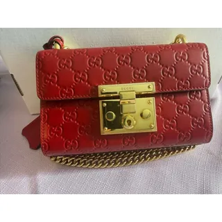 Photo of Gucci Padlock, Red Embossed Logo, Chain Shoulder Bag with Clochette & Brand Card