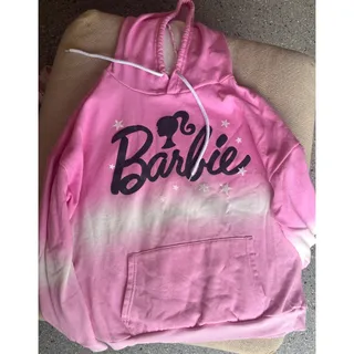 Photo of Barbie Pink Ombre Pullover Hoodie Women's Large Graphic Sweatshirt Doll Logo
