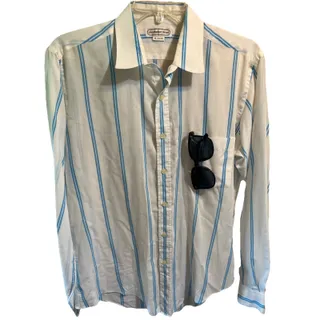 Photo of Vintage Christopher Street Men’s Size M 15.5 32-33 Blue Striped Button Up shirt