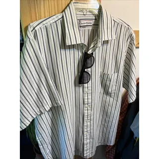 Photo of VTG Charter Master Button Short Sleeve Men’s 17 White Blue Striped Cotton Poly