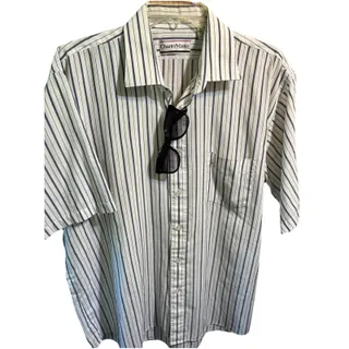 Photo of VTG Charter Master Button Short Sleeve Men’s 17 White Blue Striped Cotton Poly