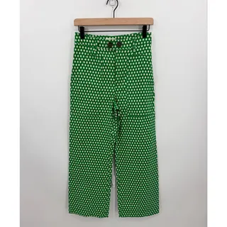 Photo of Anthropologie Maeve Colette Green White Wide Leg Cropped Pant Linen Blend Size 2
