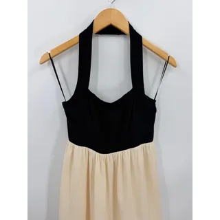 Photo of Petal & Pup Jayden Halter Neck Maxi Dress Black Cream Colorblock Pockets XS Chic
