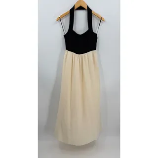 Photo of Petal & Pup Jayden Halter Neck Maxi Dress Black Cream Colorblock Pockets XS Chic