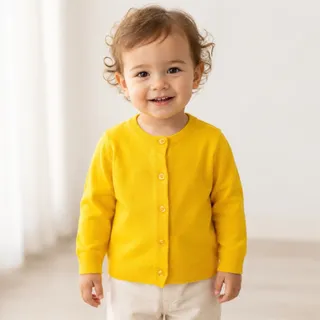 Photo of Primary Baby Cardigan Sweater Yellow 12-18 mo 100% Cotton Machine Washable