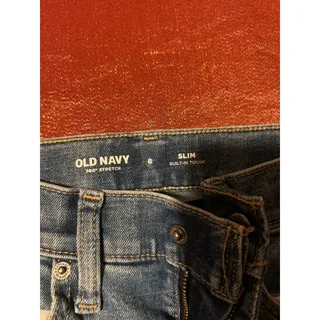 Photo of Old Navy Jeans Womens 8 Slim Light Blue Stretch Straight Distressed Knee Hole