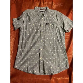 Photo of Superdry Shirt Mens L Regular Fit Short Sleeve Button Up Chambray Pattern Blue