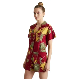 Photo of Free People Malibu 100% Cotton Button Closure Collared Romper Maroon, S