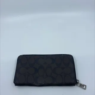Photo of Coach Accordion Zip Wallet Black Signature Coated Canvas Wallet