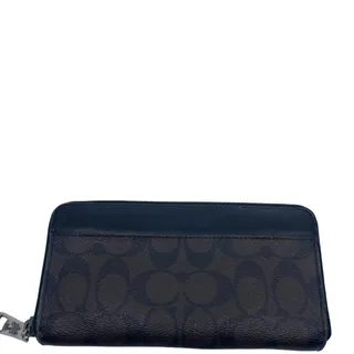 Photo of Coach Accordion Zip Wallet Black Signature Coated Canvas Wallet