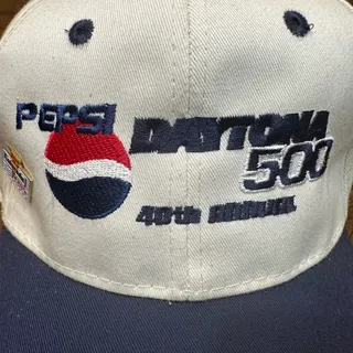 Photo of Vintage Pepsi Daytona 500 Autographed Snapback with Vintage Gatorade Hat Pin