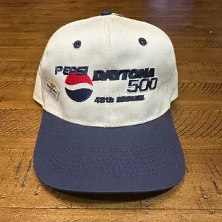Photo of Vintage Pepsi Daytona 500 Autographed Snapback with Vintage Gatorade Hat Pin