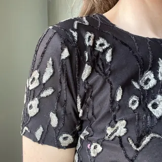 Photo of Vintage 90s Black Burnout Floral Top | Sheer Velvet Short Sleeve | M