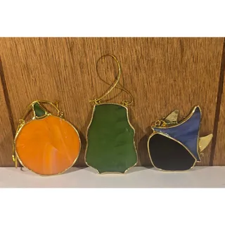 Photo of Halloween Stained Glass Ornaments Pumpkin Frankenstein Witch Cat Set of 3