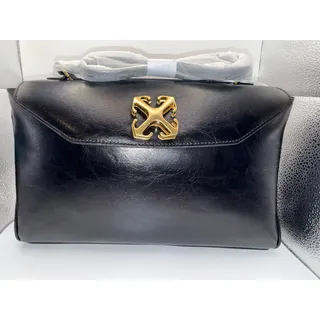 Photo of Off-White Jitney Black Leather Shoulder Bag with Gold Arrow Logo