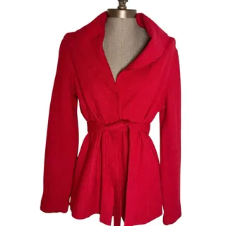 Photo of CAbi 100% Merino Wool Coat Women's Size Medium Red Belted Jacket