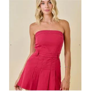 Photo of Callie Crimsom Red Denim Dress with Shorts Festival Country Summer Size Large
