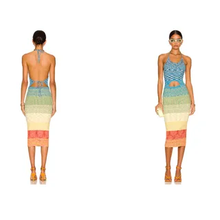 Photo of STAUD Edesia Rainbow Ribbed Knit Cut-Out Halter Midi Dress Size M