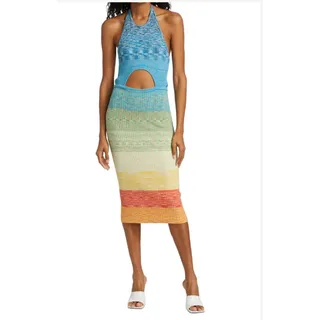 Photo of STAUD Edesia Rainbow Ribbed Knit Cut-Out Halter Midi Dress Size M