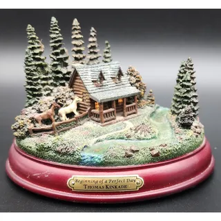 Photo of Thomas Kinkade Hawthorne Village Cabin Sculpture Set of 5 Lighted VTG (CoA on 2)
