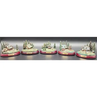 Photo of Thomas Kinkade Hawthorne Village Cabin Sculpture Set of 5 Lighted VTG (CoA on 2)