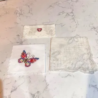 Photo of Vintage embroidered handkerchiefs butterfly themed & embroidered tissue holder