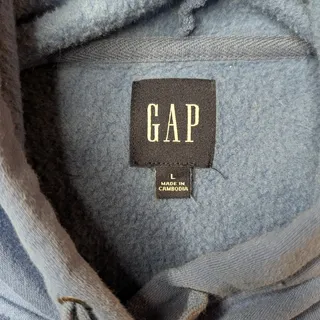 Photo of Classic Gap Denim Logo Hoodie Fleece Lined L Blue Cozy Lounge Athleisure Comfy