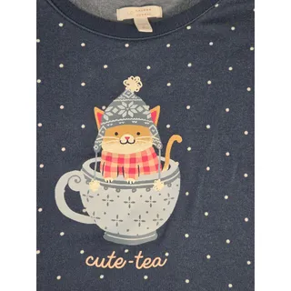 Photo of Lauren Conrad Cozy Fleece Pajama Top Navy Dot Kitty Cup L