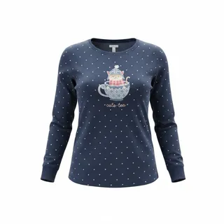 Photo of Lauren Conrad Cozy Fleece Pajama Top Navy Dot Kitty Cup L