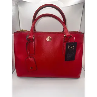 Photo of Tory Burch Robinson Double-Zip Tote | Red Saffiano Leather | Medium