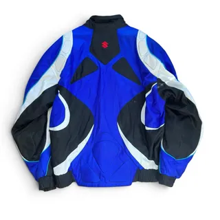 Photo of Vintage Suzuki Motorcycle Jacket Blue Padded Armor Riding Full Zip Moto Size 2XL