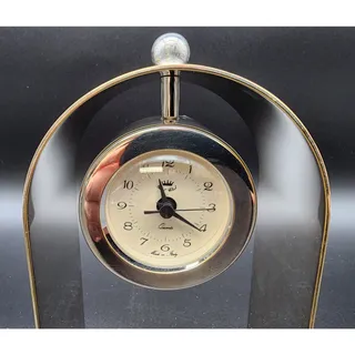 Photo of Vintage Italian Brass Arch Desk Clock – Quartz, Sculptural Design, Works Perfectly