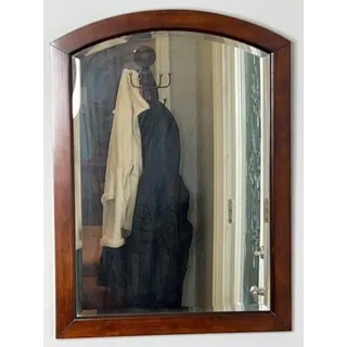 Photo of Arched Beveled Wall Mirror 30"x22" Solid Wood Frame Heavy Vintage Style