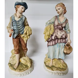 Photo of Lefton China Harvest Figurines Man & Woman – Hand Painted Vintage – 10” Tall
