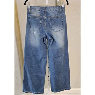 Photo of Lilac Sunset Medium Blue Wide Leg Bow Print Jeans Size 5 EUC Coquette