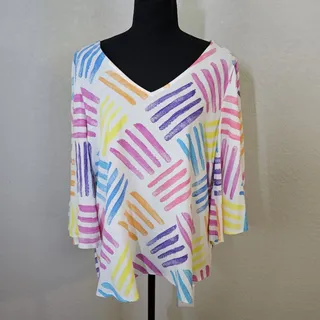 Photo of Women's Emily Wonder Bell Sleeve Flowy Top Size L EUC Colorful