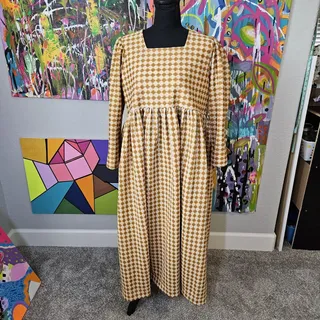 Photo of Handmade 70s Dress Polyester Yellow Brown Size L EUC