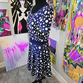 Photo of Catherine Malandrino Dress Polka Dots Navy EUC Size L