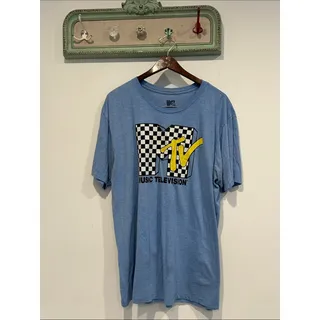 Photo of MTV light Blue Short Sleeve graphic Tee with Checkerboard Logo men’s XL