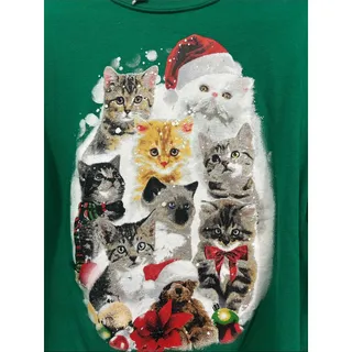 Photo of Vintage Green Christmas Cat Santa paws Crewneck Sweatshirt large adult unisex