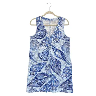Photo of Lilly Pulitzer Amina V-Neck Swing Dress Women's Sz M Blue Seashell Pima Cotton
