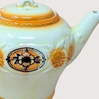 Photo of Vintage Porcelier Floral Medallion Ceramic Teapot