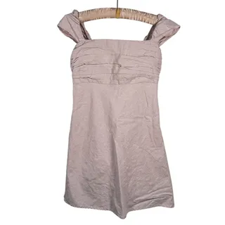 Photo of Abercrombie Womens Linen Emerson Mini Dress Medium Tall Beige Preppy Party Event